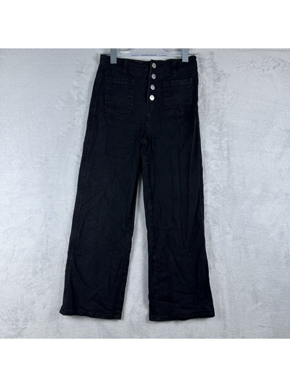 Womens Wide Leg Pants Size Medium Flat Front Button Fly Front Pockets Black - Picture 2 of 11
